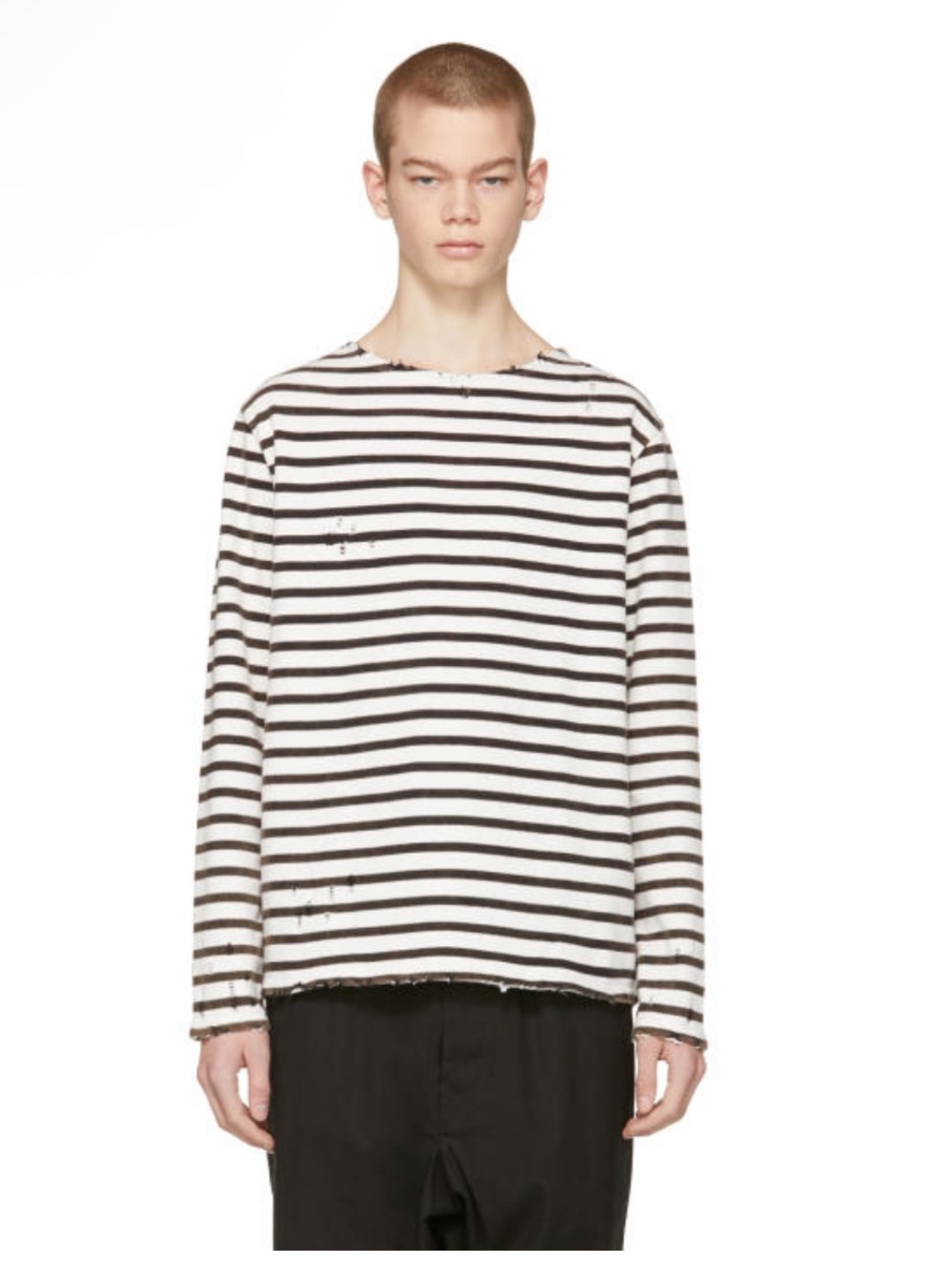 R13 Striped Long Sleeve Crewneck in Ecru White & Black